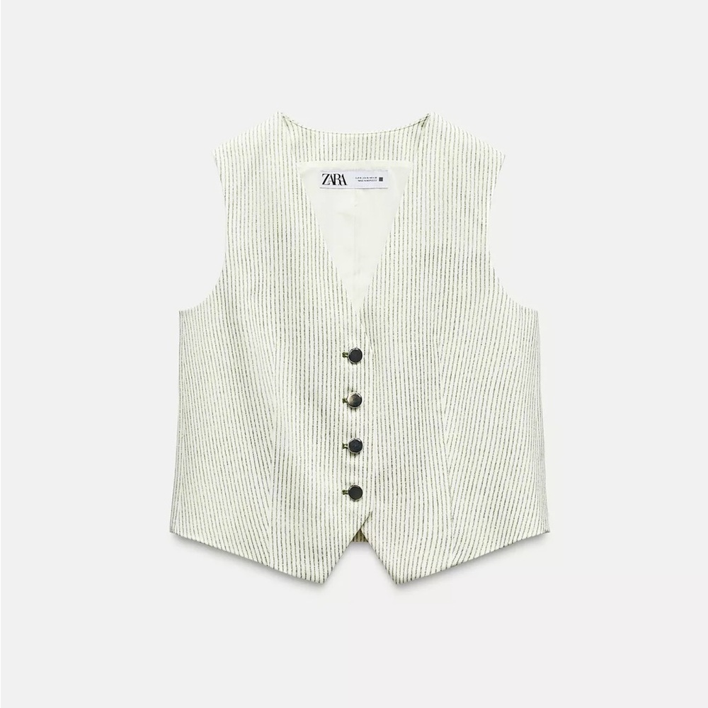 Zara Cream and Green Striped Vest